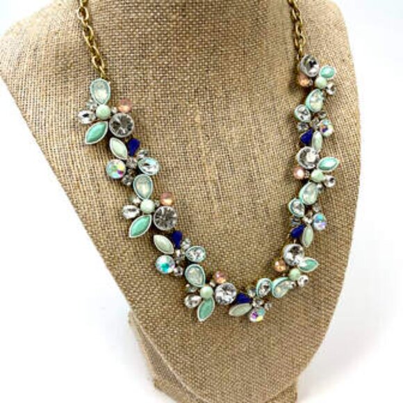 J. Crew PASTEL BRULEE CRYSTAL CLUSTER Necklace STATEMENT Rhinestones BLUE